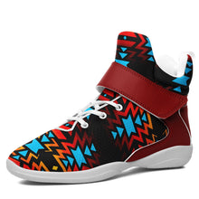 Load image into Gallery viewer, Black Fire and Turquoise Ipottaa Basketball / Sport High Top Shoes 49 Dzine US Women 4.5 / US Youth 3.5 / EUR 35 White Sole with Dark Red Strap 
