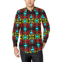 Load image into Gallery viewer, Black Fire and Turquoise Men&#39;s All Over Print Casual Dress Shirt (Model T61) Men&#39;s Dress Shirt (T61) e-joyer 
