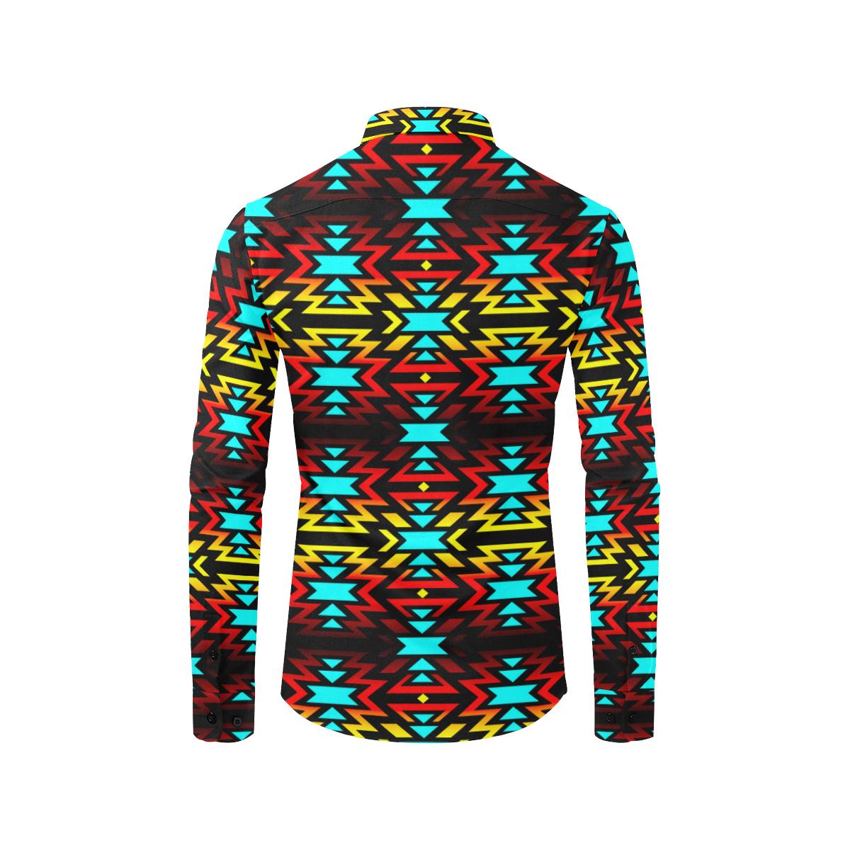 Black Fire and Turquoise Men's All Over Print Casual Dress Shirt (Model T61) Men's Dress Shirt (T61) e-joyer 