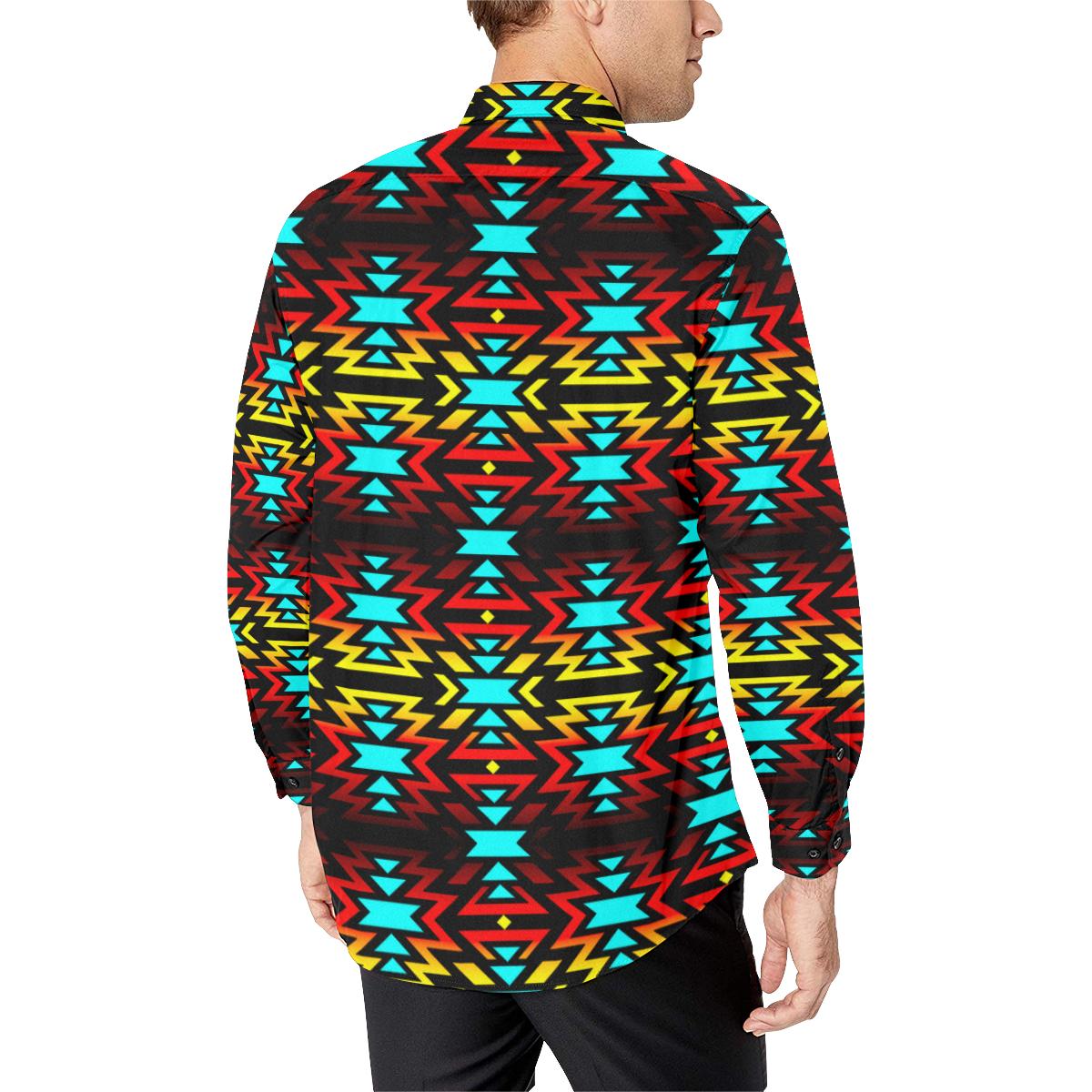 Black Fire and Turquoise Men's All Over Print Casual Dress Shirt (Model T61) Men's Dress Shirt (T61) e-joyer 