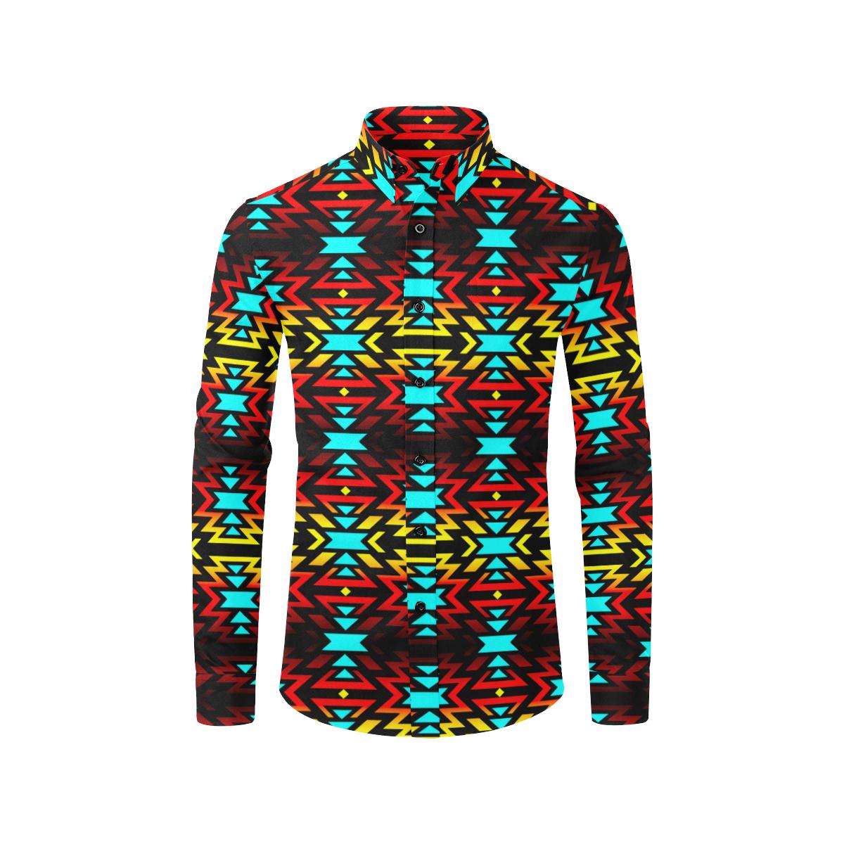 Black Fire and Turquoise Men's All Over Print Casual Dress Shirt (Model T61) Men's Dress Shirt (T61) e-joyer 