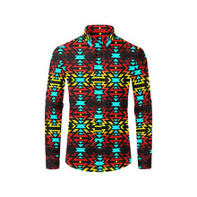 Load image into Gallery viewer, Black Fire and Turquoise Men&#39;s All Over Print Casual Dress Shirt (Model T61) Men&#39;s Dress Shirt (T61) e-joyer 
