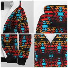 Load image into Gallery viewer, Black Fire and Turquoise Sherpa Hoodie 49 Dzine 
