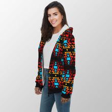 Load image into Gallery viewer, Black Fire and Turquoise Sherpa Hoodie 49 Dzine 
