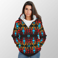 Load image into Gallery viewer, Black Fire and Turquoise Sherpa Hoodie 49 Dzine 
