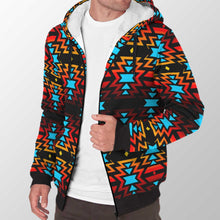 Load image into Gallery viewer, Black Fire and Turquoise Sherpa Hoodie 49 Dzine 
