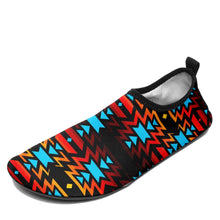 Load image into Gallery viewer, Black Fire and Turquoise Sockamoccs Kid&#39;s Slip On Shoes 49 Dzine 
