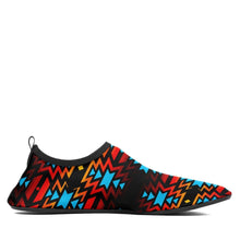 Load image into Gallery viewer, Black Fire and Turquoise Sockamoccs Kid&#39;s Slip On Shoes 49 Dzine 
