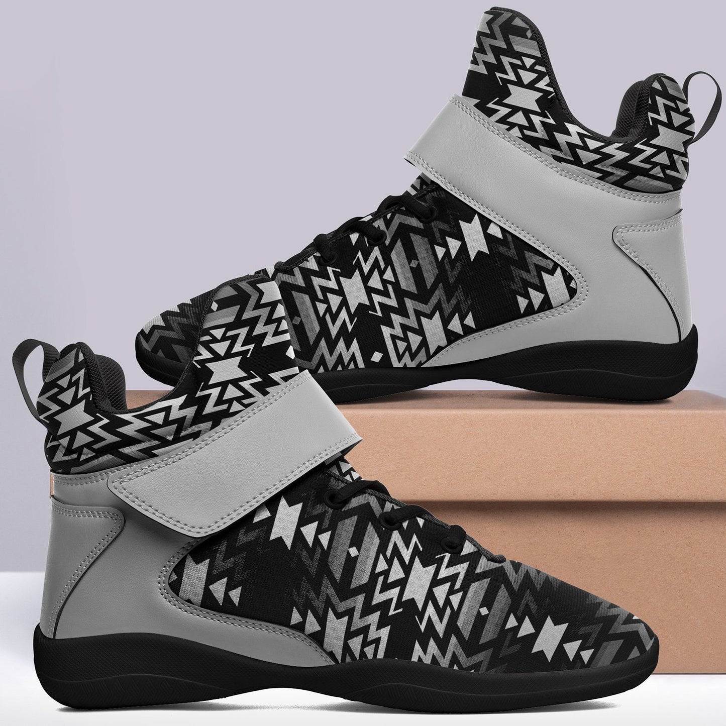 Black Fire Black and White Ipottaa Basketball / Sport High Top Shoes - Black Sole 49 Dzine 