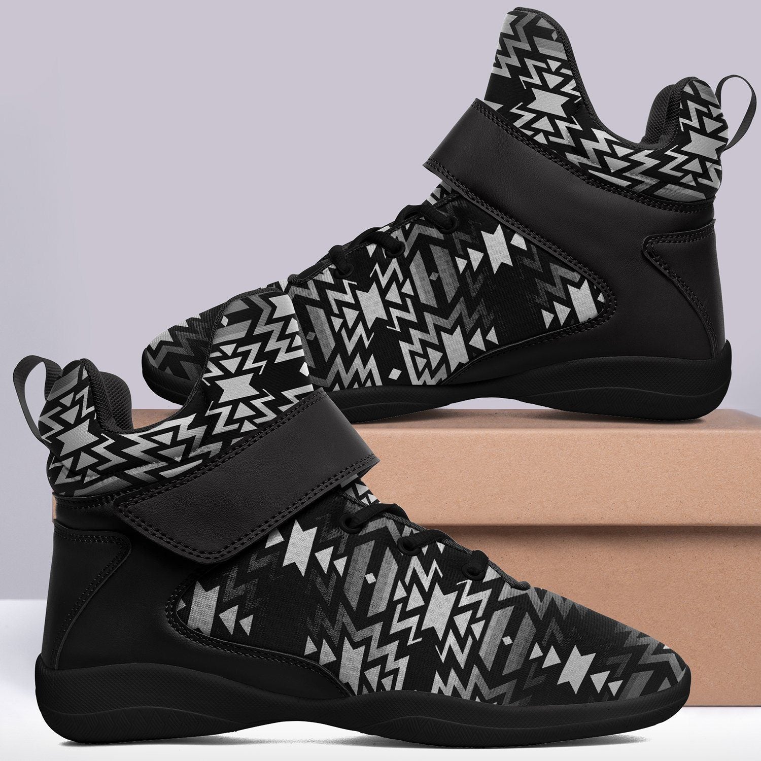 Black Fire Black and White Ipottaa Basketball / Sport High Top Shoes - Black Sole 49 Dzine 