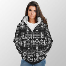 Load image into Gallery viewer, Black Fire Black and White Sherpa Hoodie 49 Dzine 
