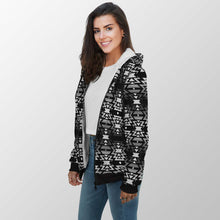 Load image into Gallery viewer, Black Fire Black and White Sherpa Hoodie 49 Dzine 
