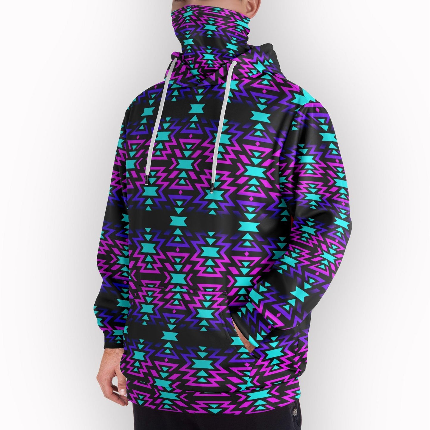 Black Fire Winter Sunset Hoodie with Face Cover 49 Dzine 