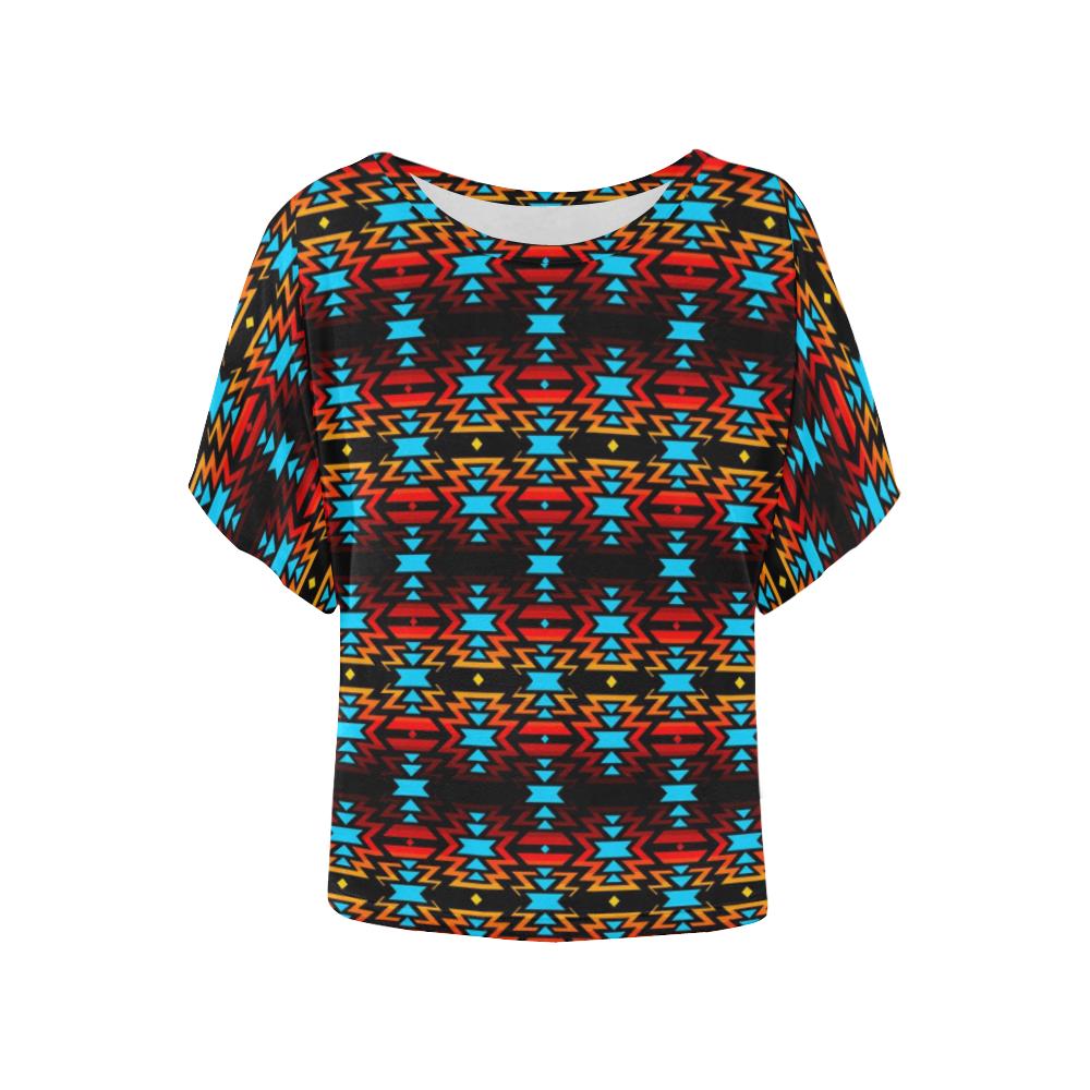 Black Fire Women's Batwing-Sleeved Blouse T shirt (Model T44) Women's Batwing-Sleeved Blouse T shirt (T44) e-joyer 