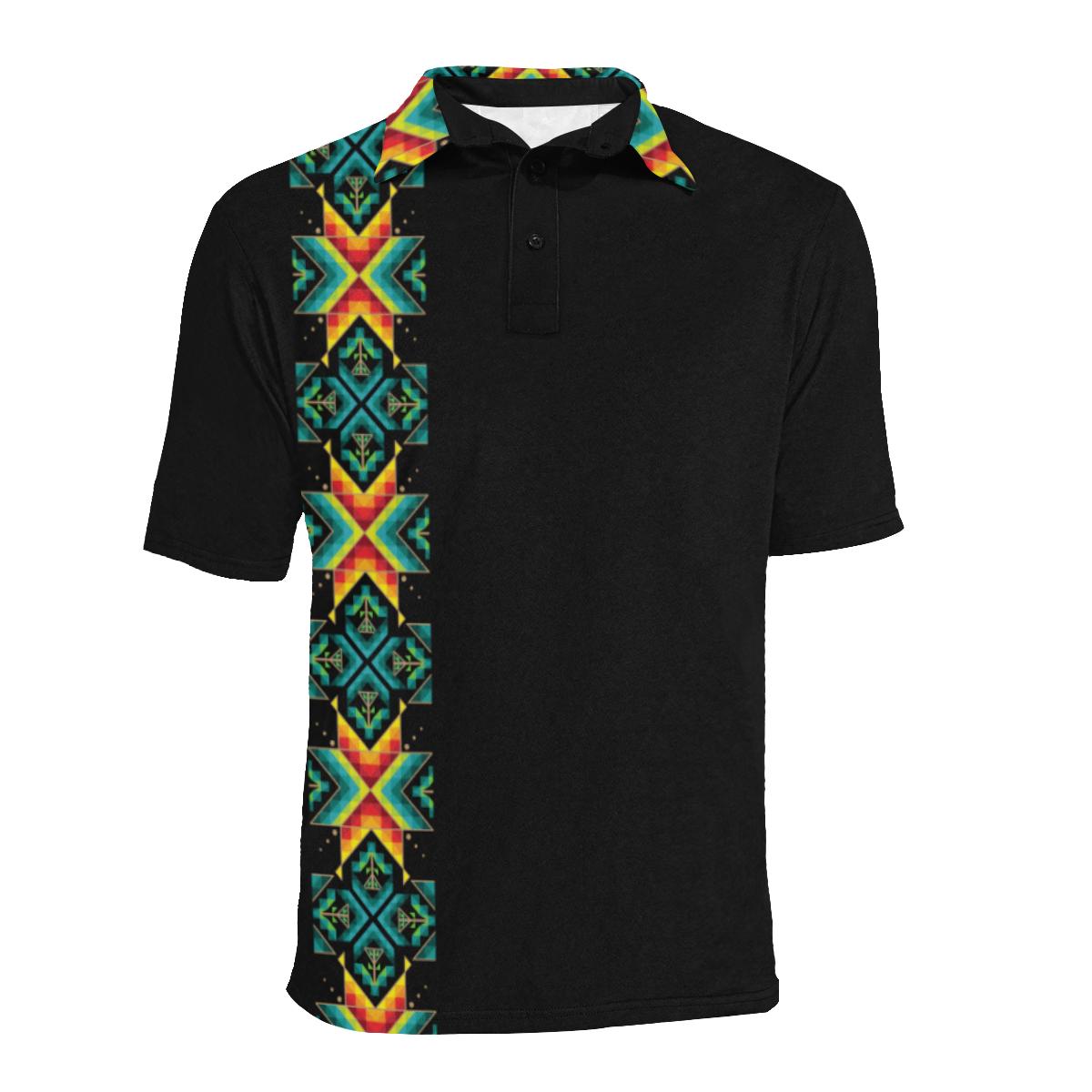 Black III Blanket Strip Men's All Over Print Polo Shirt (Model T55) Men's Polo Shirt (Model T55) e-joyer 