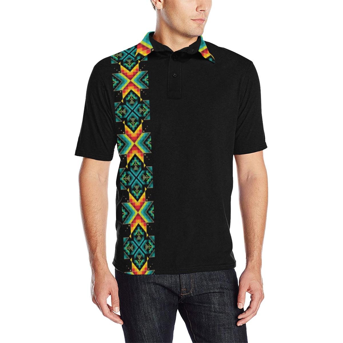 Black III Blanket Strip Men's All Over Print Polo Shirt (Model T55) Men's Polo Shirt (Model T55) e-joyer 