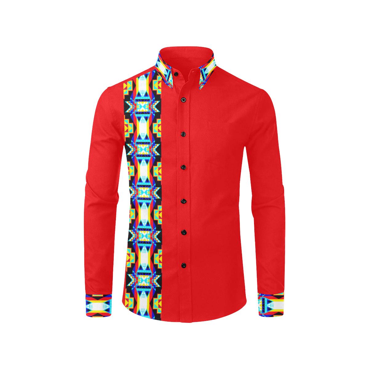 Blanket Strip Red Men's All Over Print Casual Dress Shirt (Model T61) Men's Dress Shirt (T61) e-joyer 