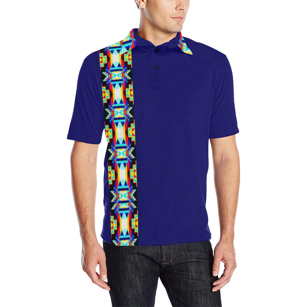 Blue Blanket Strip Men's All Over Print Polo Shirt (Model T55) Men's Polo Shirt (Model T55) e-joyer 