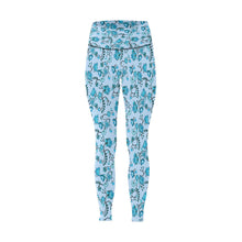 Load image into Gallery viewer, Blue Floral Amour All Over Print High-Waisted Leggings (Model L36) High-Waisted Leggings (L36) e-joyer 
