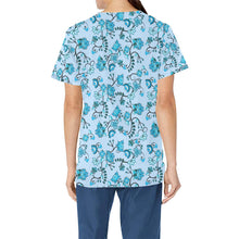 Load image into Gallery viewer, Blue Floral Amour All Over Print Scrub Top Scrub Top e-joyer 
