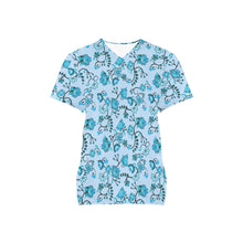 Load image into Gallery viewer, Blue Floral Amour All Over Print Scrub Top Scrub Top e-joyer 
