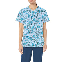 Load image into Gallery viewer, Blue Floral Amour All Over Print Scrub Top Scrub Top e-joyer 
