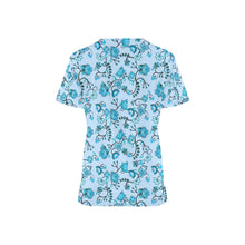 Load image into Gallery viewer, Blue Floral Amour All Over Print Scrub Top Scrub Top e-joyer 
