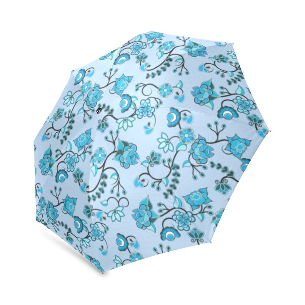 Blue Floral Amour Foldable Umbrella (Model U01) Foldable Umbrella e-joyer 