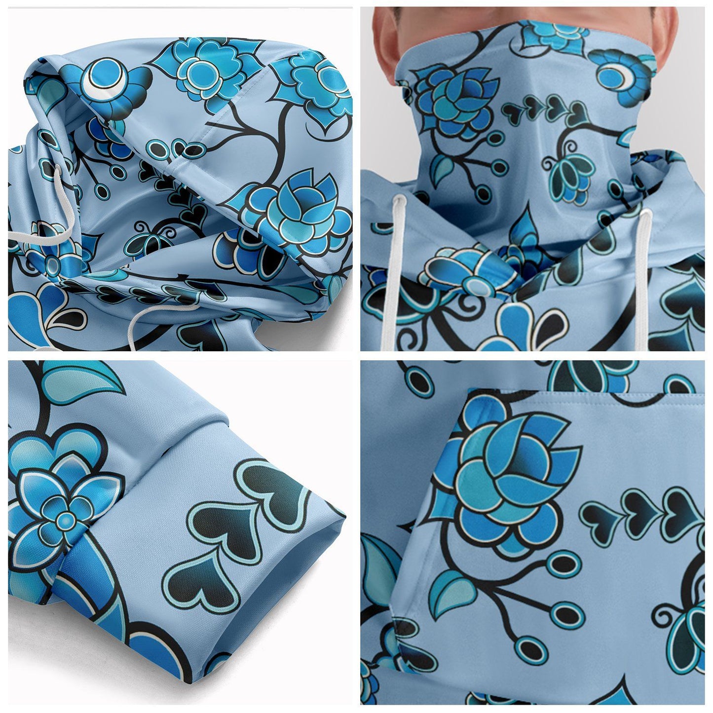 Blue Floral Amour Hoodie with Face Cover 49 Dzine 