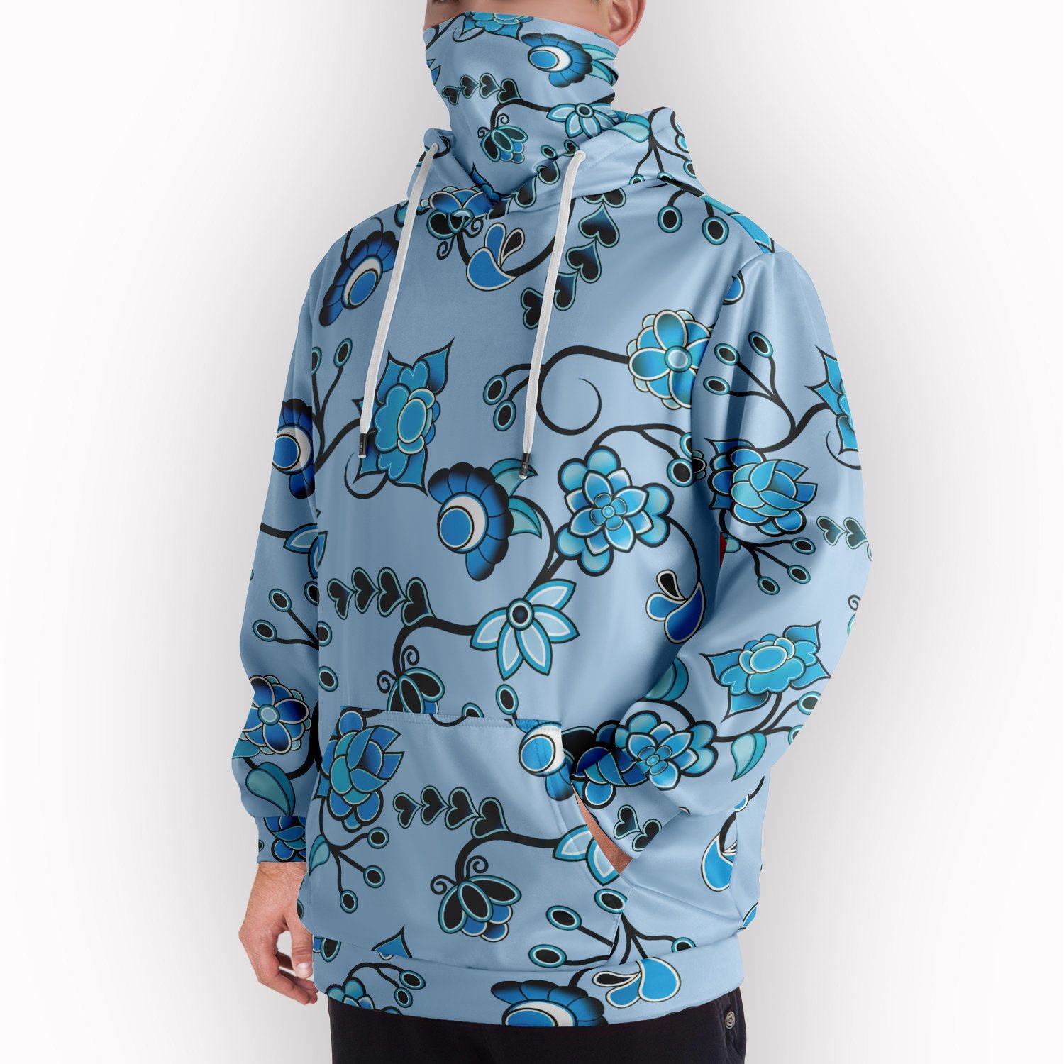 Blue Floral Amour Hoodie with Face Cover 49 Dzine 