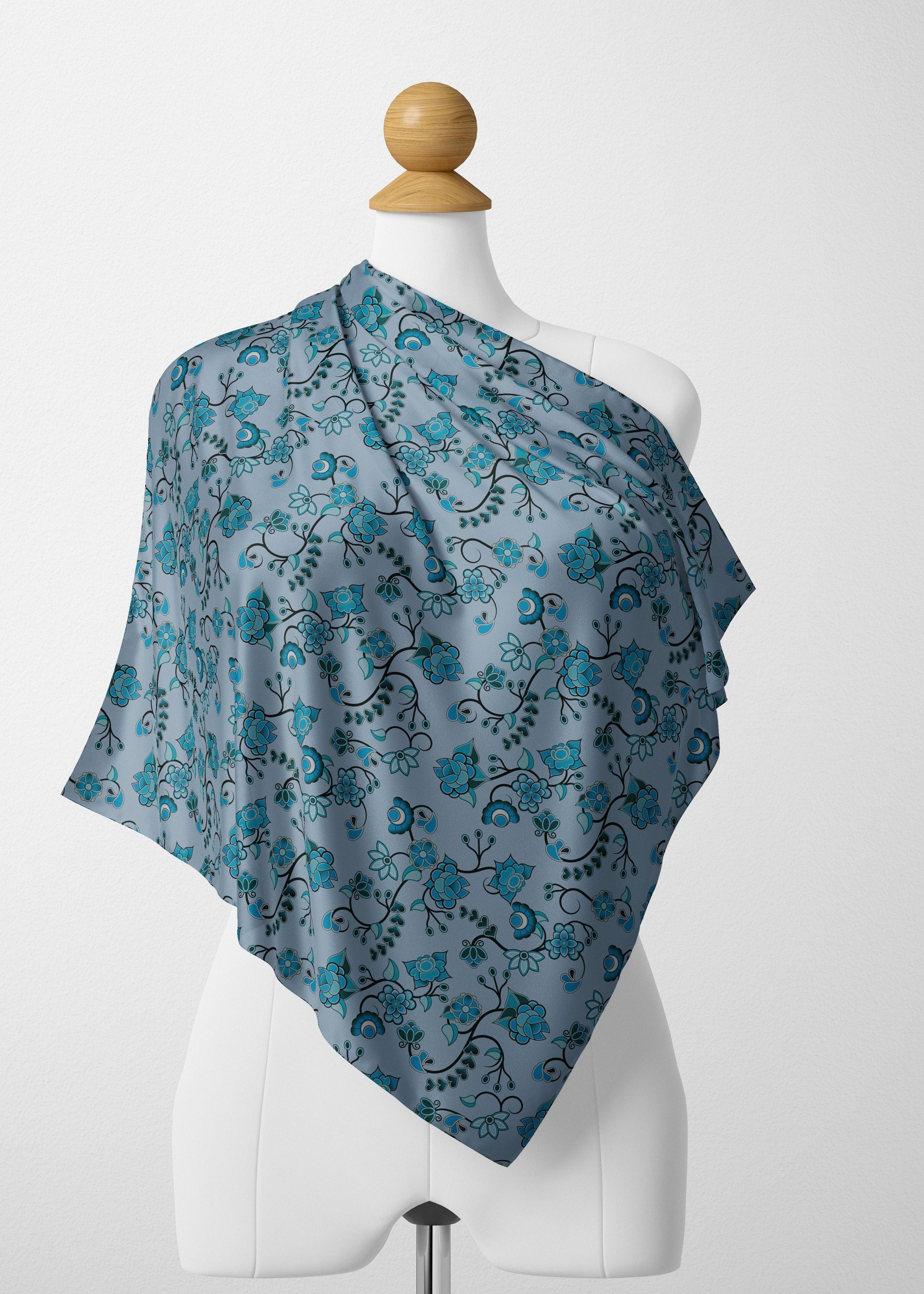 Blue Floral Amour Satin Shawl Scarf 49 Dzine 