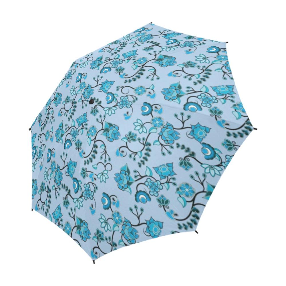 Blue Floral Amour Semi-Automatic Foldable Umbrella (Model U05) Semi-Automatic Foldable Umbrella e-joyer 