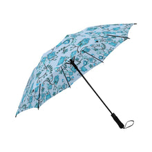 Load image into Gallery viewer, Blue Floral Amour Semi-Automatic Foldable Umbrella (Model U05) Semi-Automatic Foldable Umbrella e-joyer 
