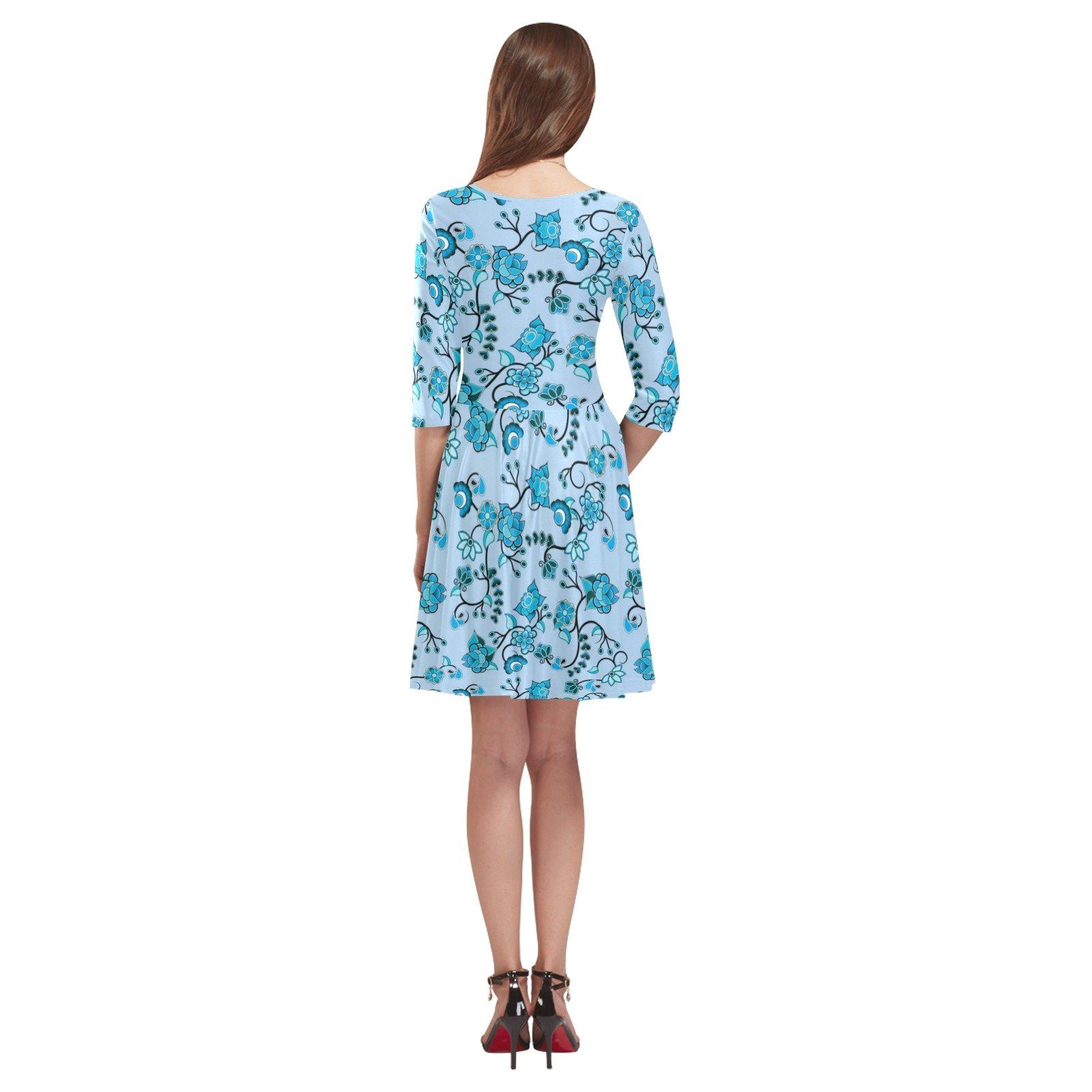 Blue Floral Amour Tethys Half-Sleeve Skater Dress(Model D20) Tethys Half-Sleeve Skater Dress (D20) e-joyer 