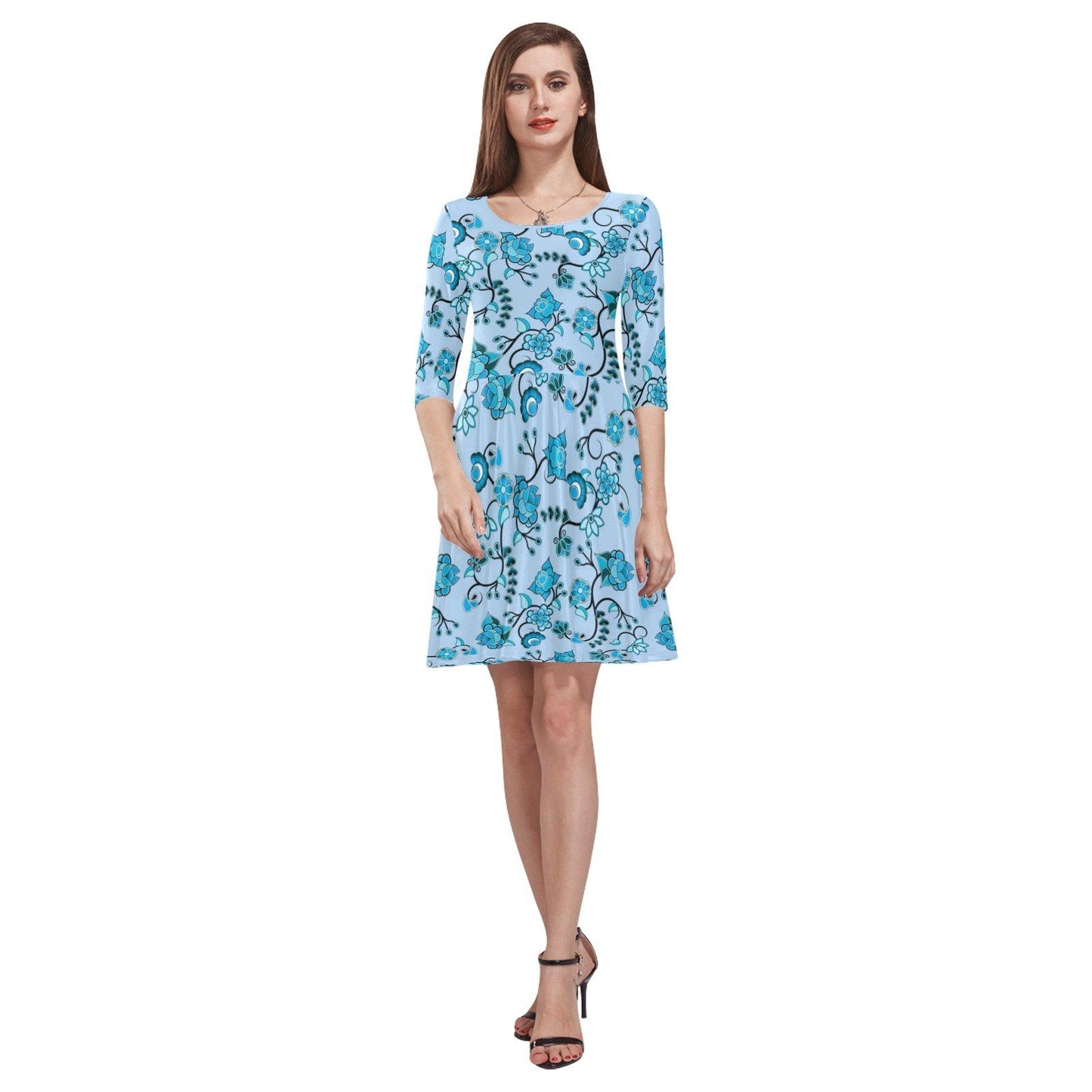 Blue Floral Amour Tethys Half-Sleeve Skater Dress(Model D20) Tethys Half-Sleeve Skater Dress (D20) e-joyer 