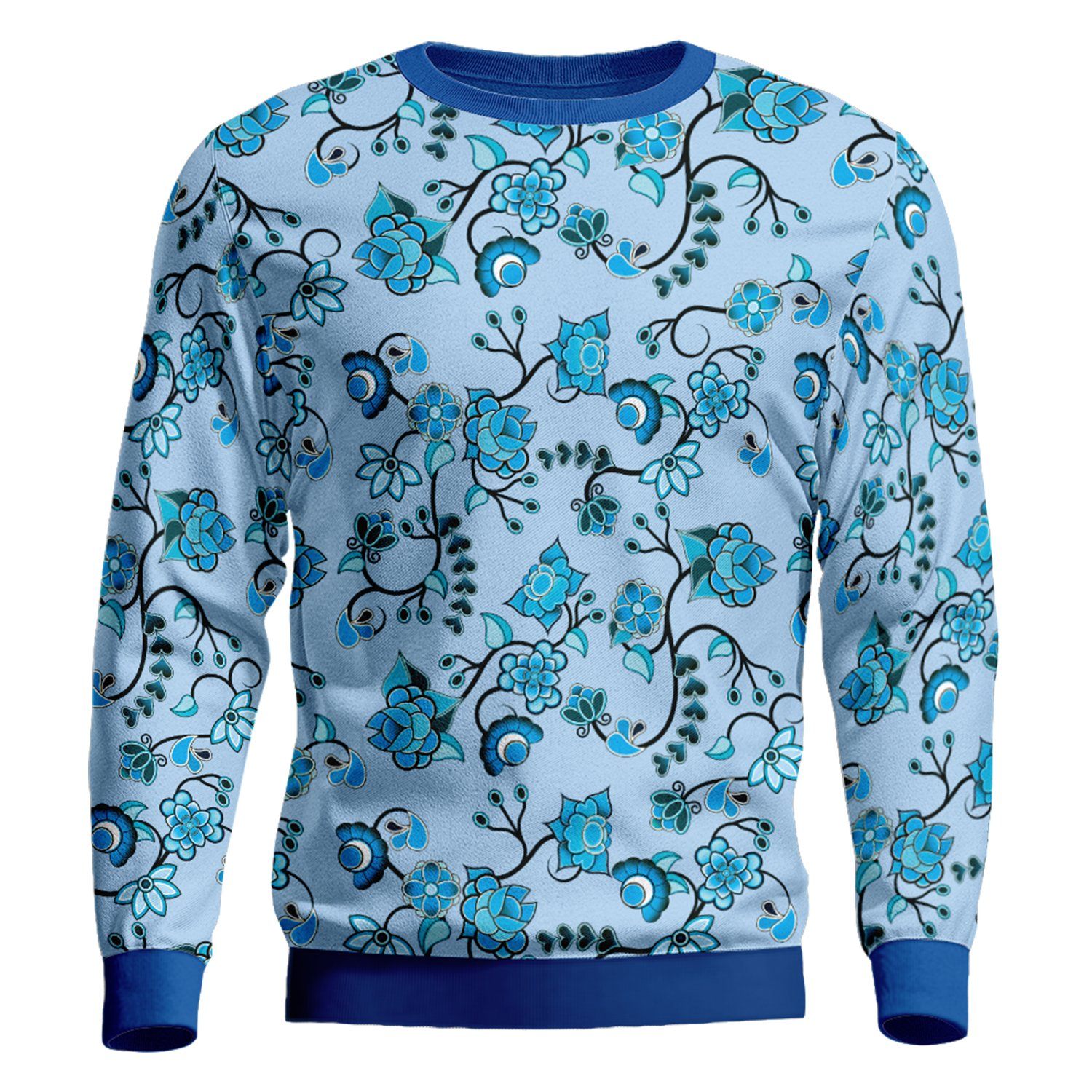 Blue Floral Amour Unisex Crewneck Long Sleeve Top 49 Dzine 