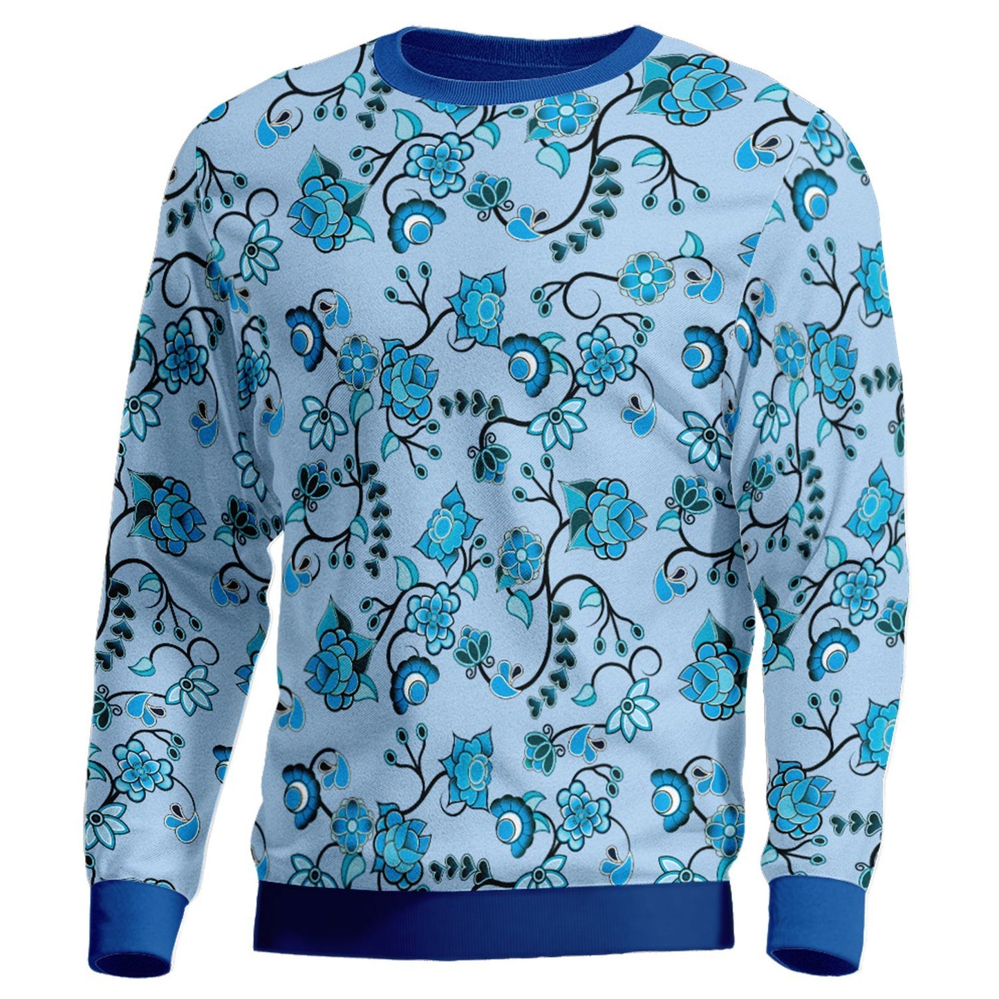 Blue Floral Amour Unisex Crewneck Long Sleeve Top 49 Dzine 