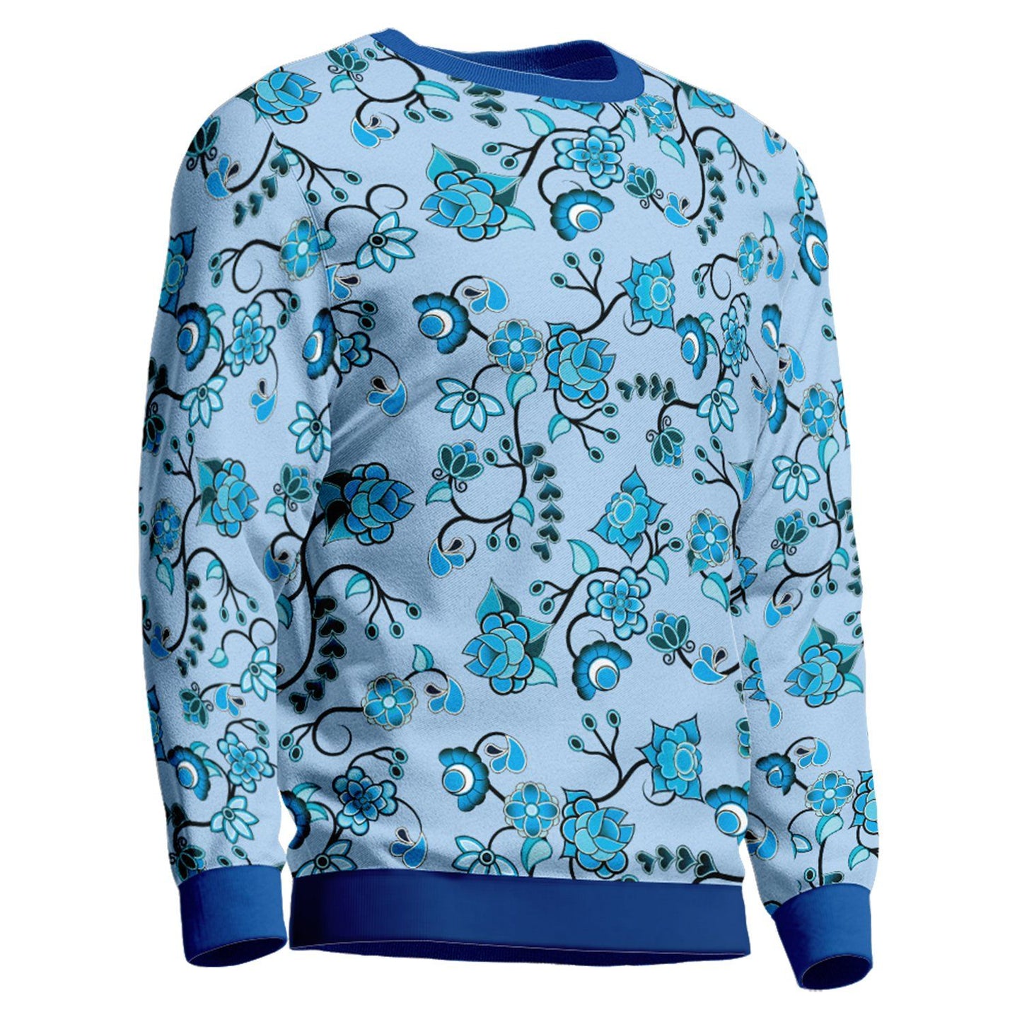 Blue Floral Amour Unisex Crewneck Long Sleeve Top 49 Dzine 