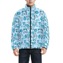 Load image into Gallery viewer, Blue Floral Amour Unisex Stand Collar Padded Jacket Men&#39;s Stand Collar Padded Jacket (H41) e-joyer 
