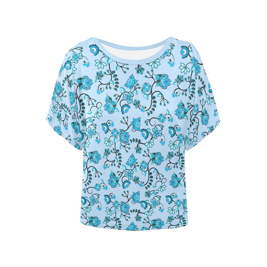 Blue Floral Amour Women's Batwing-Sleeved Blouse T shirt (Model T44) Women's Batwing-Sleeved Blouse T shirt (T44) e-joyer 