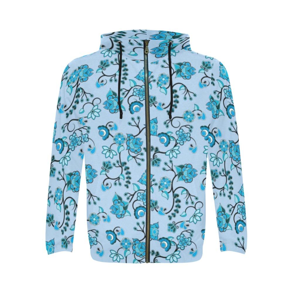 Blue Floral Amour Zip Hoodie by 49 Dzine