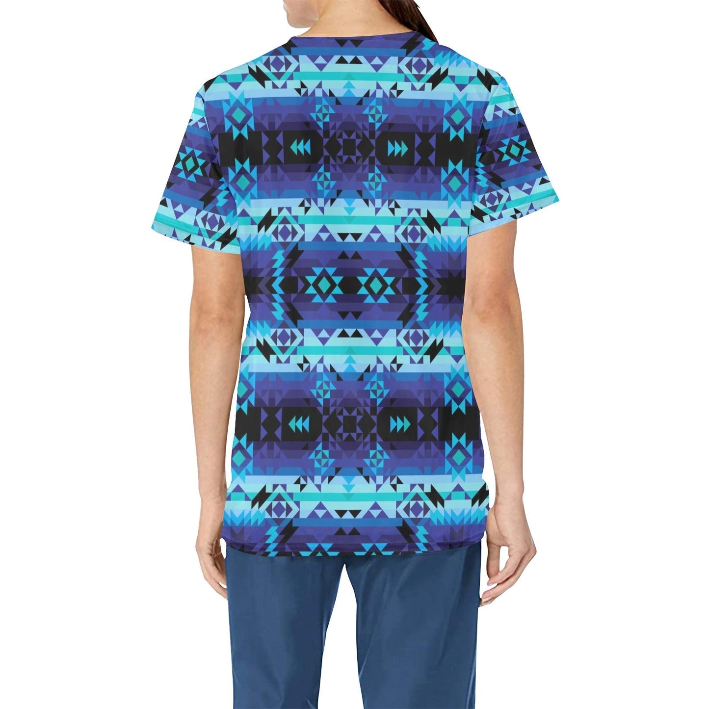 Blue Star All Over Print Scrub Top Scrub Top e-joyer 