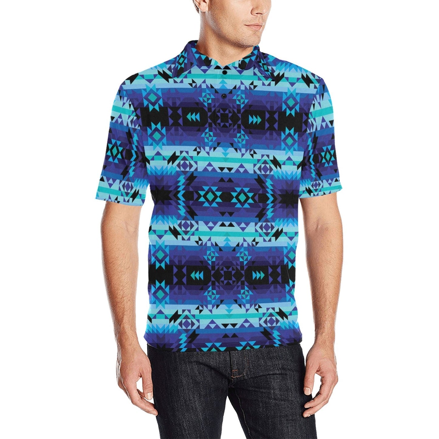 Blue Star Men's All Over Print Polo Shirt (Model T55) Men's Polo Shirt (Model T55) e-joyer 