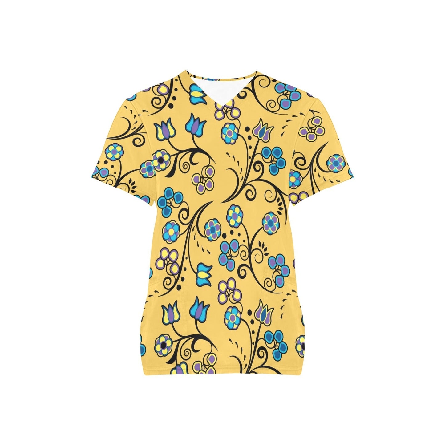 Blue Trio Tuscan All Over Print Scrub Top Scrub Top e-joyer 