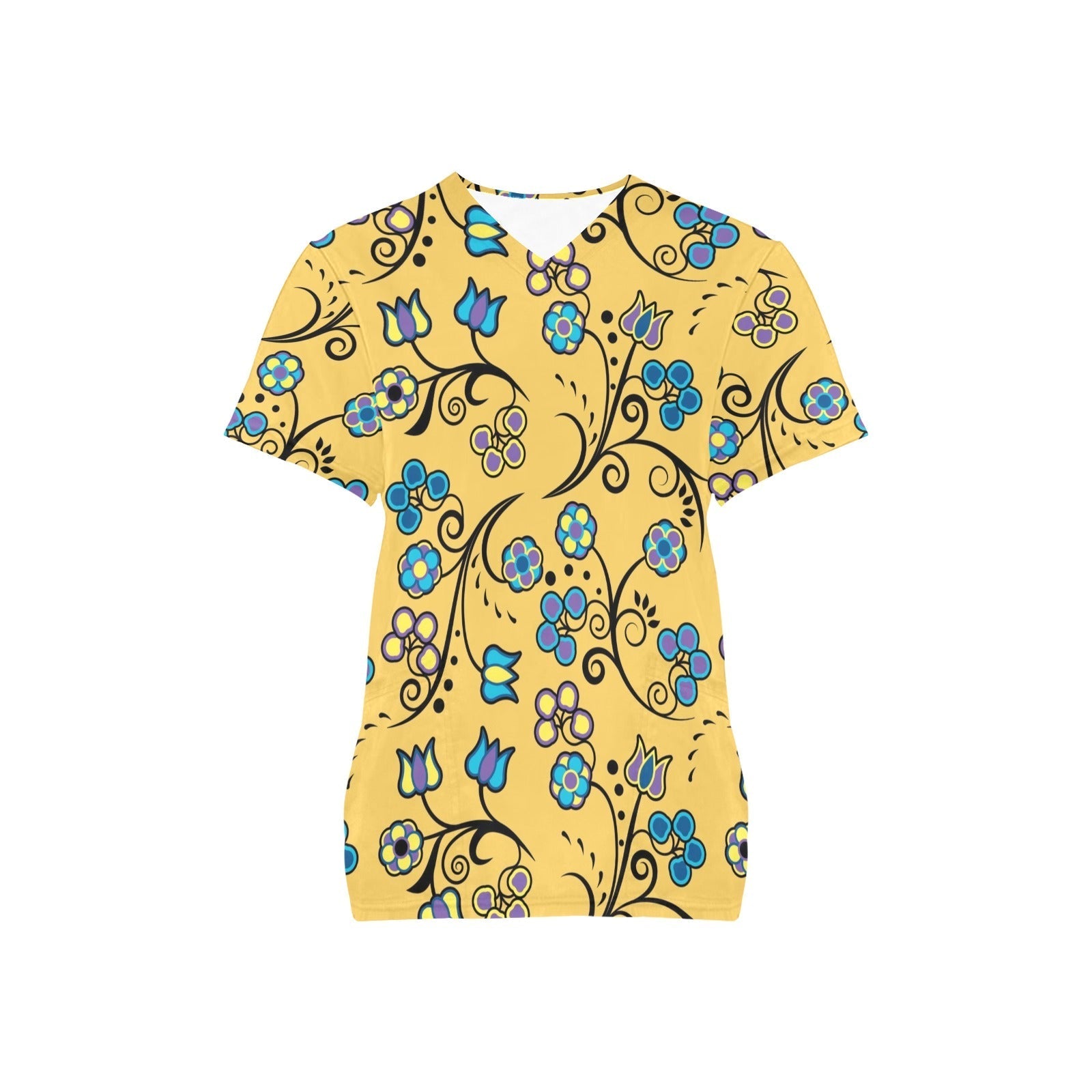 Blue Trio Tuscan All Over Print Scrub Top Scrub Top e-joyer 