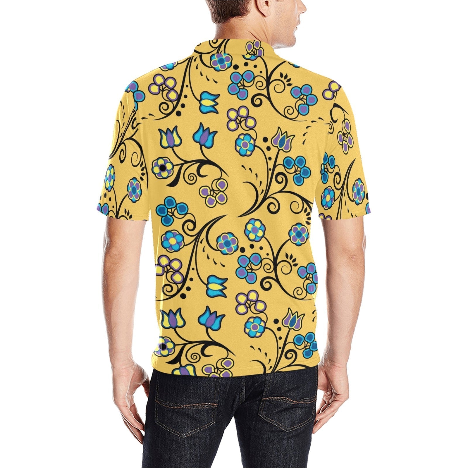 Blue Trio Tuscan Men's All Over Print Polo Shirt (Model T55) Men's Polo Shirt (Model T55) e-joyer 