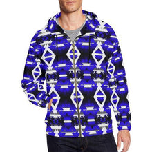 Load image into Gallery viewer, Blue Winter Camp All Over Print Full Zip Hoodie for Men (Model H14) All Over Print Full Zip Hoodie for Men (H14) e-joyer 
