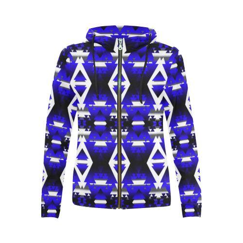 Blue Winter Camp All Over Print Full Zip Hoodie for Women (Model H14) All Over Print Full Zip Hoodie for Women (H14) e-joyer 