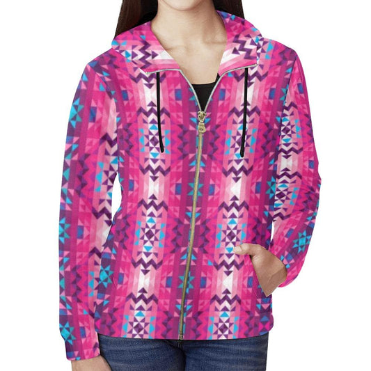 Bright Wave All Over Print Full Zip Hoodie for Women (Model H14) All Over Print Full Zip Hoodie for Women (H14) e-joyer 