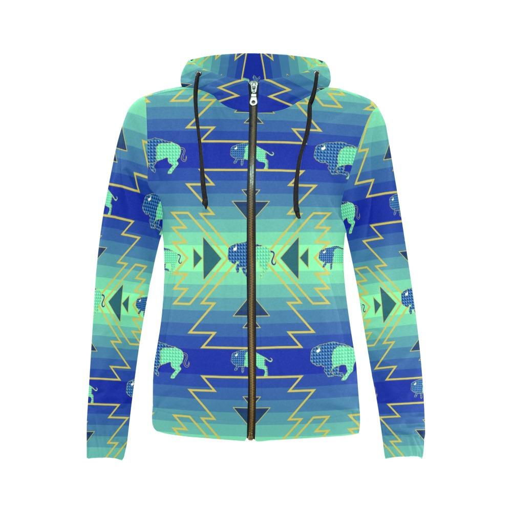 Buffalo Run All Over Print Full Zip Hoodie for Women (Model H14) hoodie e-joyer 